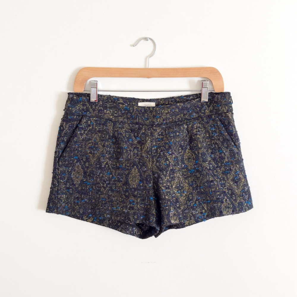🇫🇷 SÉZANE Jacquard Tweed Tailored Shorts | Blue Gold Sparkle | Dressy Party